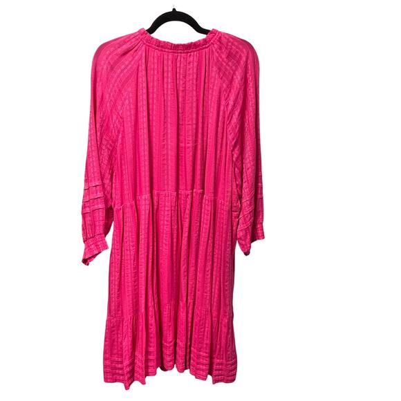 J. Jill Button Front Ruffle Neck Tiered Dress Pink Floral Print Womens 3X - Picture 6 of 7